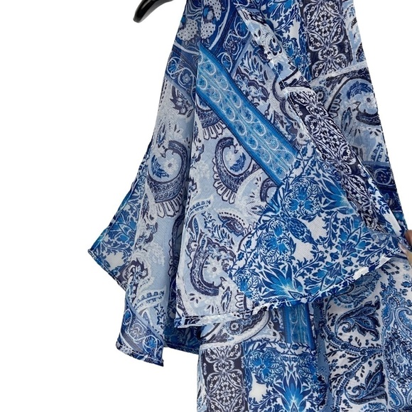 LULUS WINGS OF LOVE PAISLEY HANDKERCHIEF V-NECK SLIT SHORT SLEEVE MAXI DRESS - Picture 12 of 16